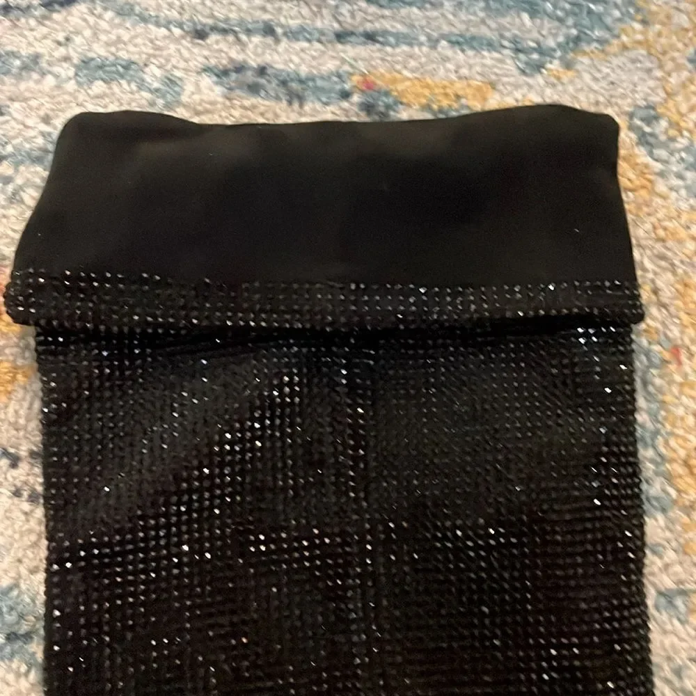Black Rhinestone Over The Knee Thigh High Pull On Boots Triangle Heel 10